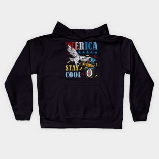 Merica Funny Eagle and Penguin with Fireworks Stay Cool Kids Hoodie